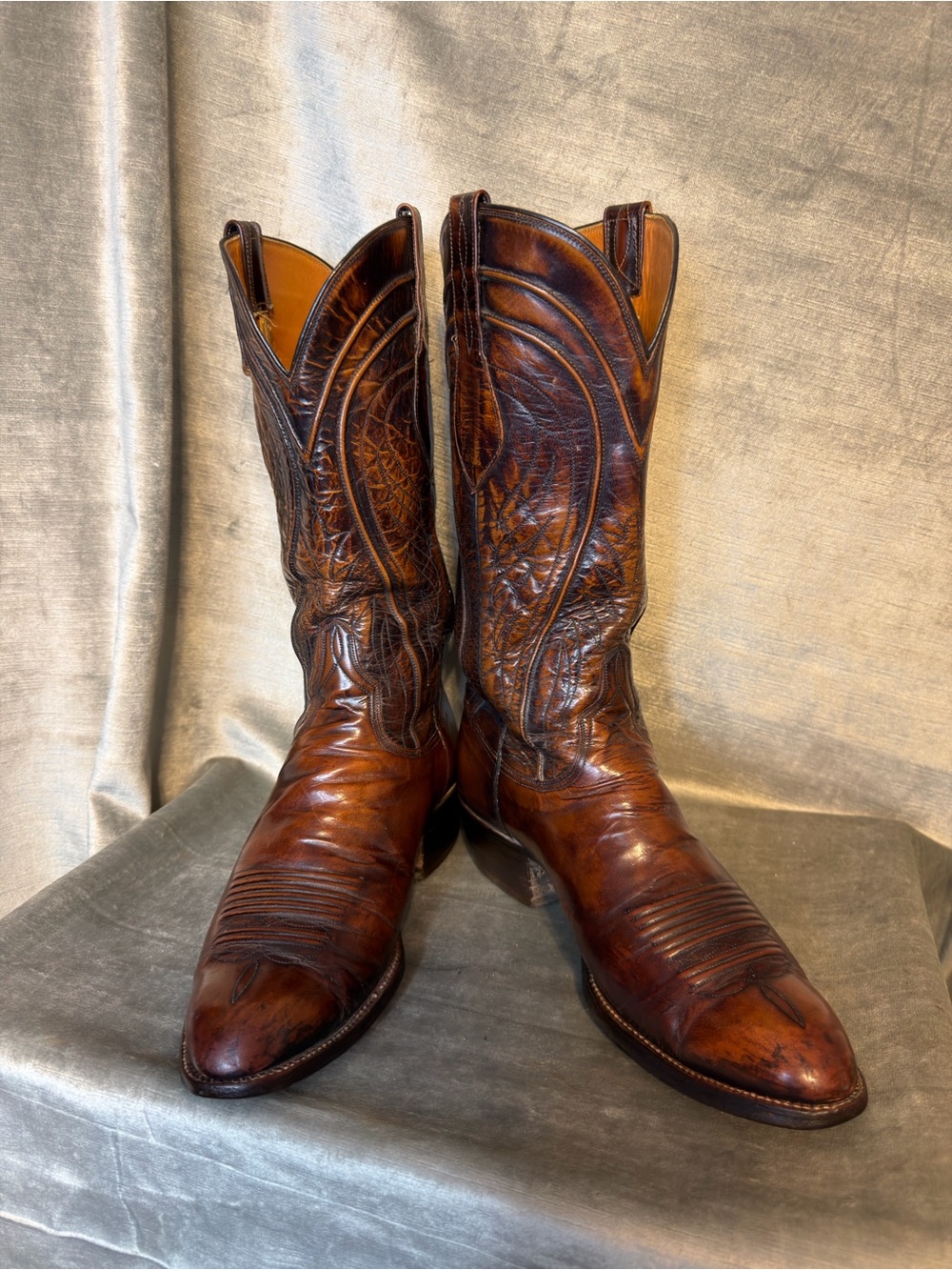 Lucchese Vintage San Antonio Brown Goat Leather Men's Western Boots. Size 9.5C